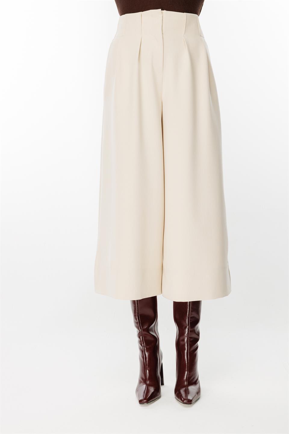 Önden Pileli Bol Paça Pantolon BEJ