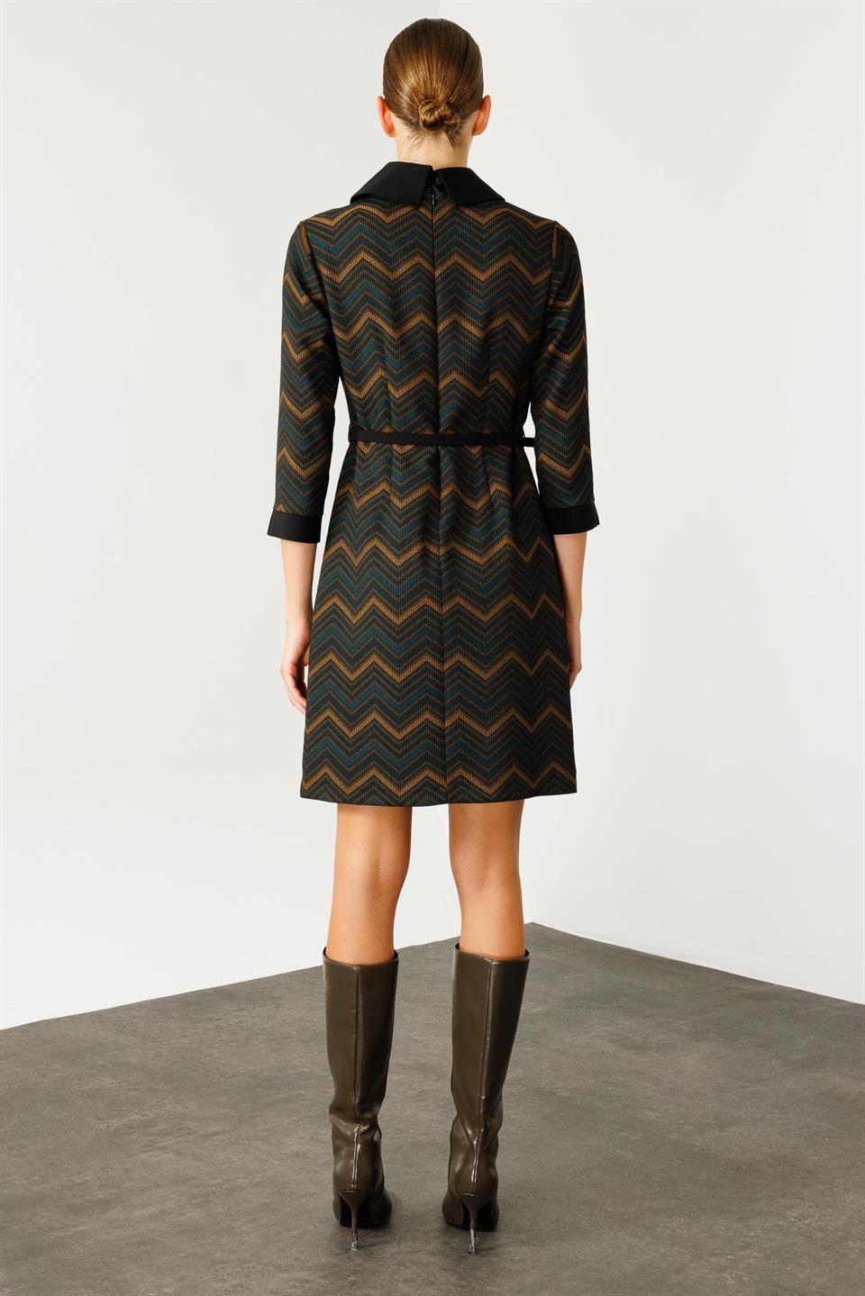 Apron Collar Brooch Detailed Dress KHAKI