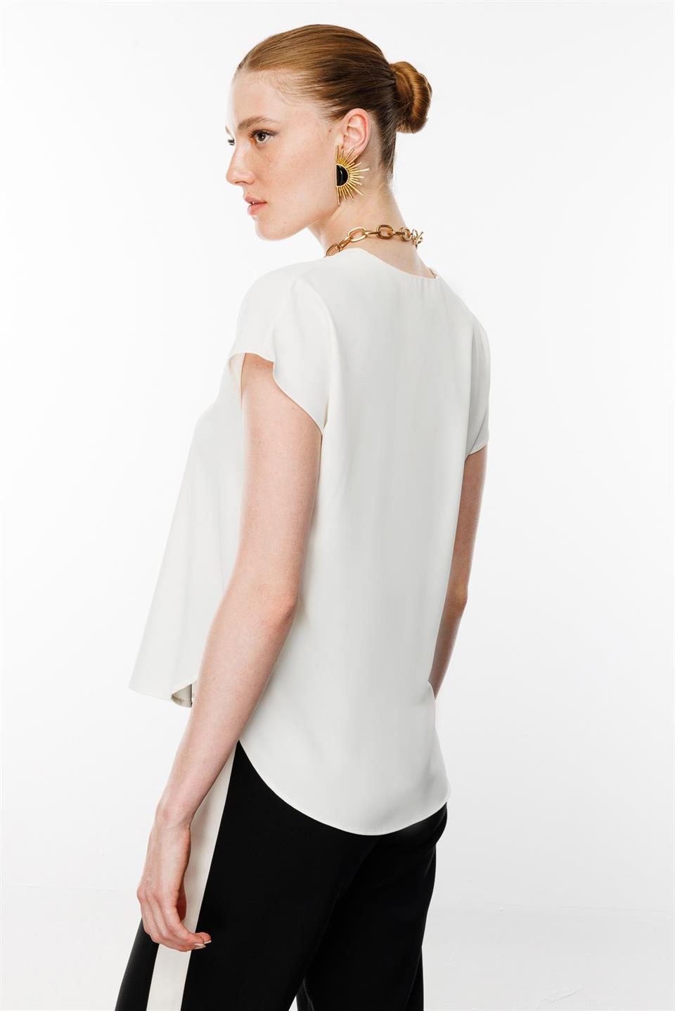 V-Neck Blouse with Front Accessories ECRU