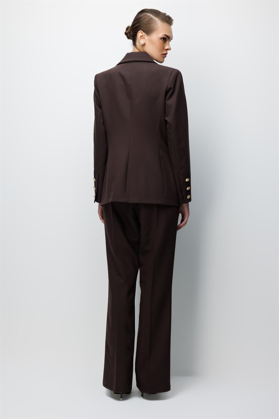 High-Waisted Ribbed Front Trousers, BROWN