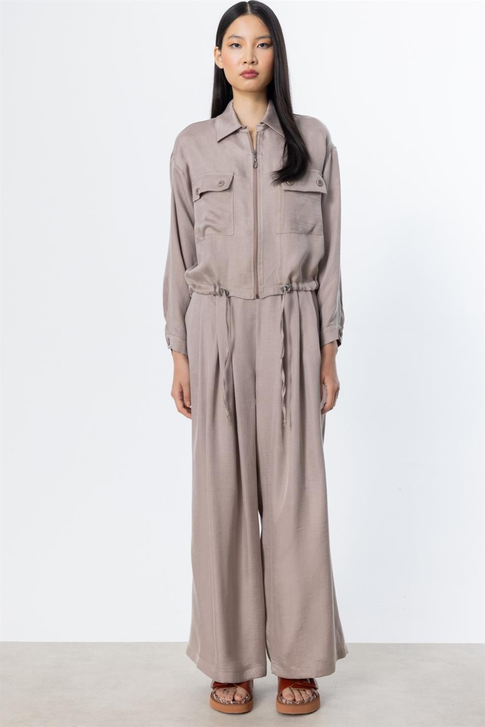 Önü Pileli Bol Paça Pantolon BEJ