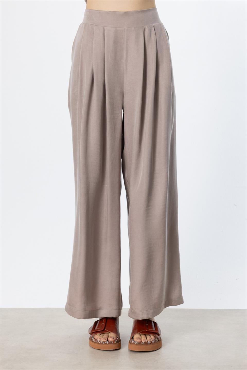 Önü Pileli Bol Paça Pantolon BEJ