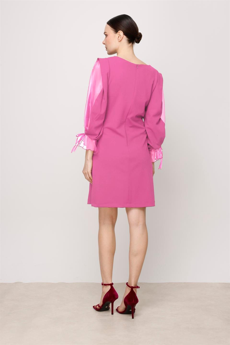 Organze Kol Elbise PEMBE