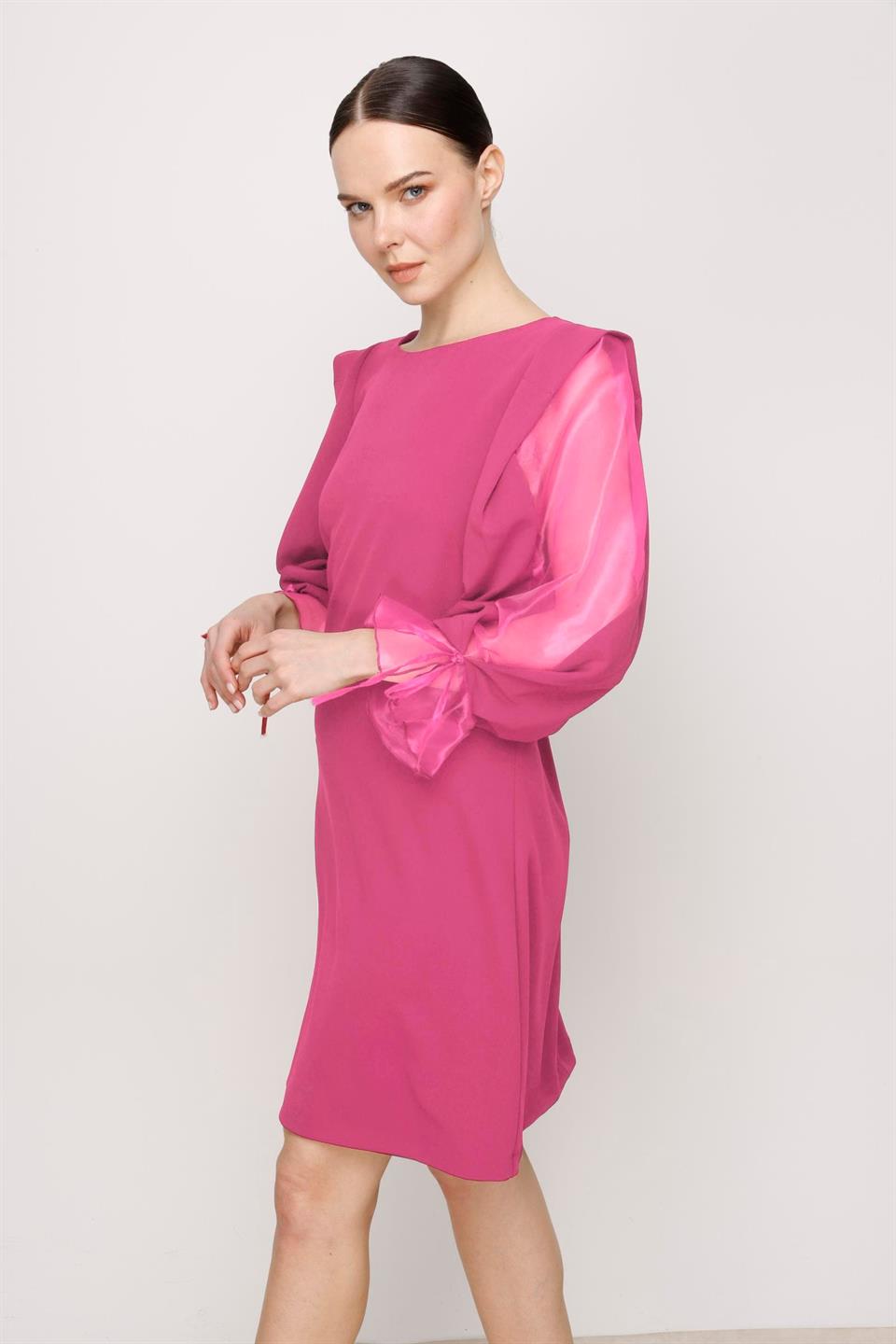 Organze Kol Elbise PEMBE