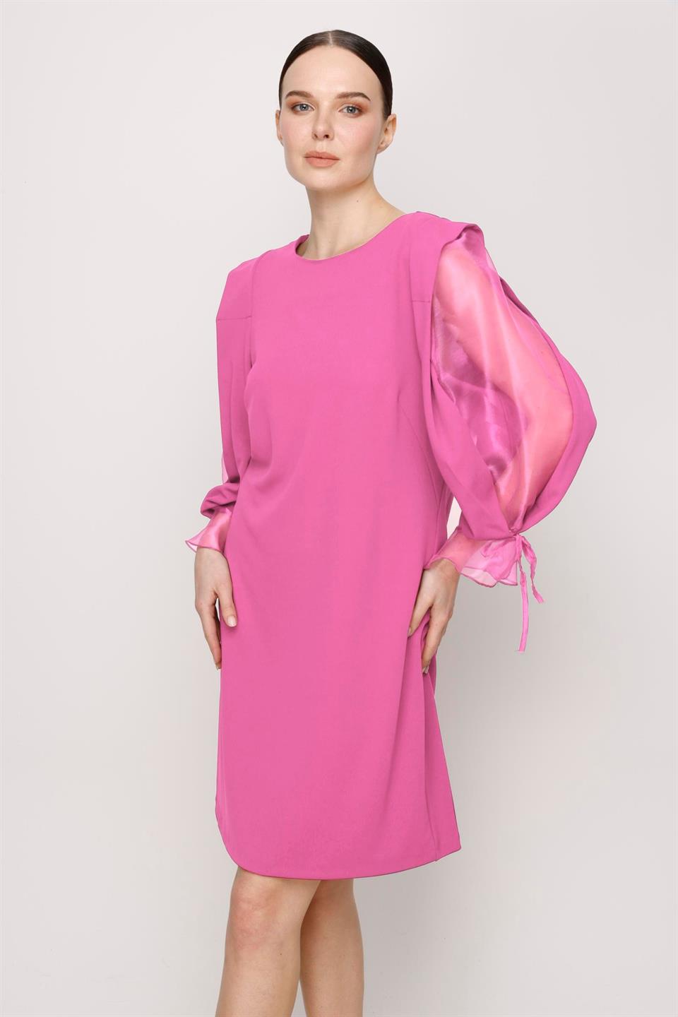 Organze Kol Elbise PEMBE