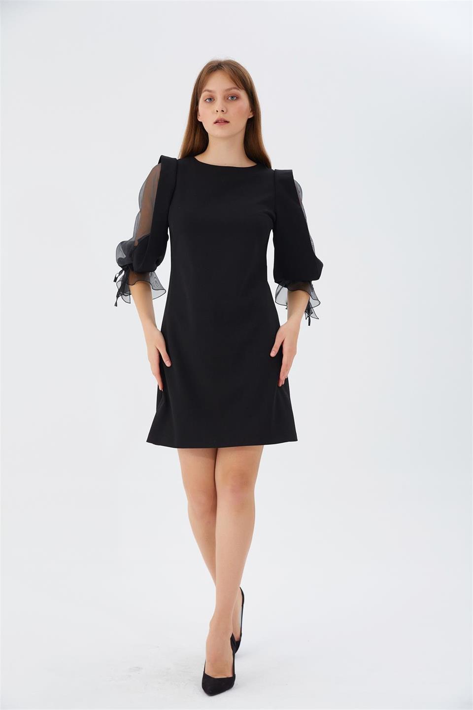 Organze Kol Elbise SİYAH