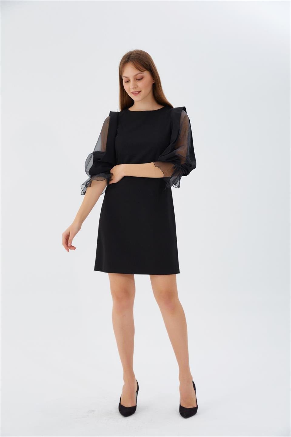 Organze Kol Elbise SİYAH