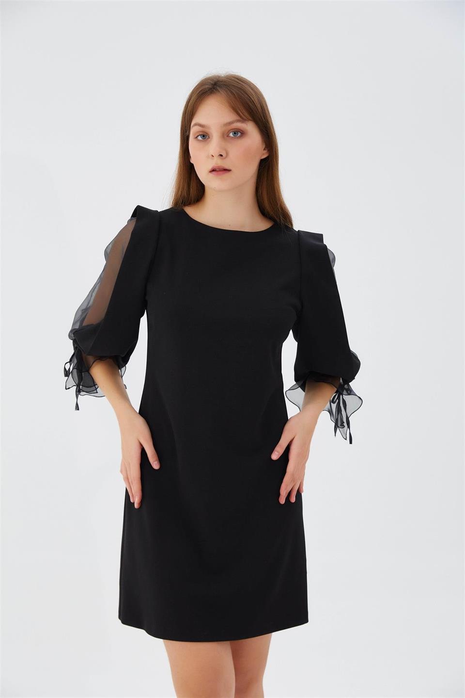 Organze Kol Elbise SİYAH