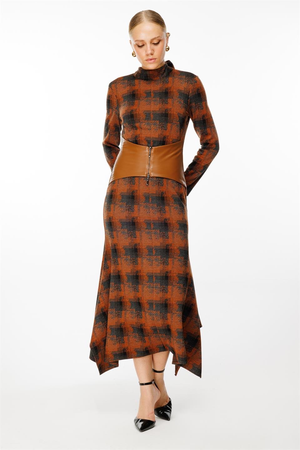 Knitted Leather Bodice Dress 