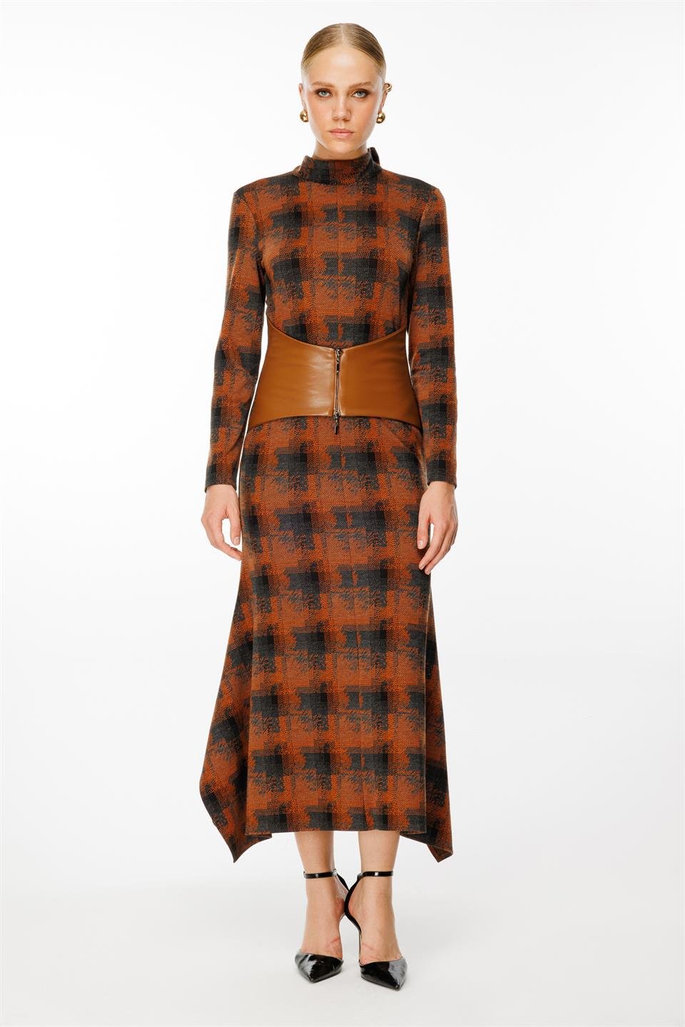 Knitted Leather Bodice Dress 