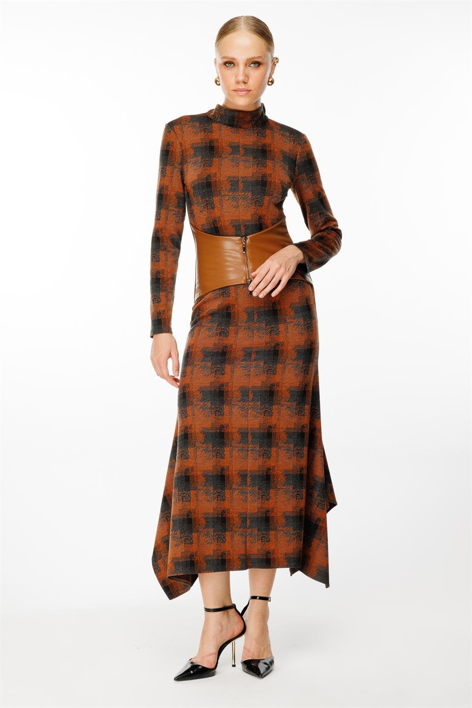 Knitted Leather Bodice Dress 