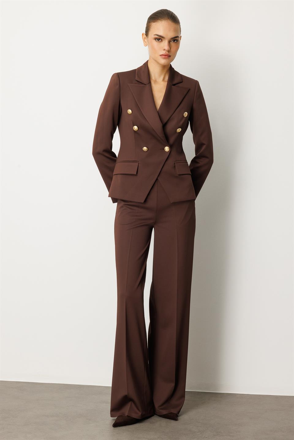 Örme İspanyol Paça Pantolon KAHVE