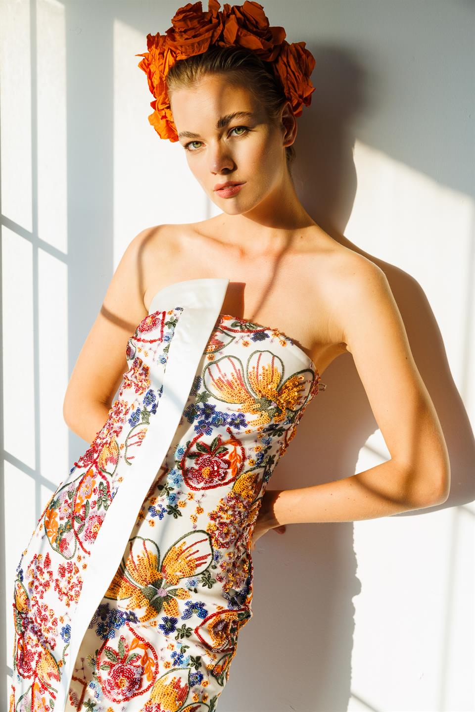 Authentic Pattern Strapless Dress ECRU