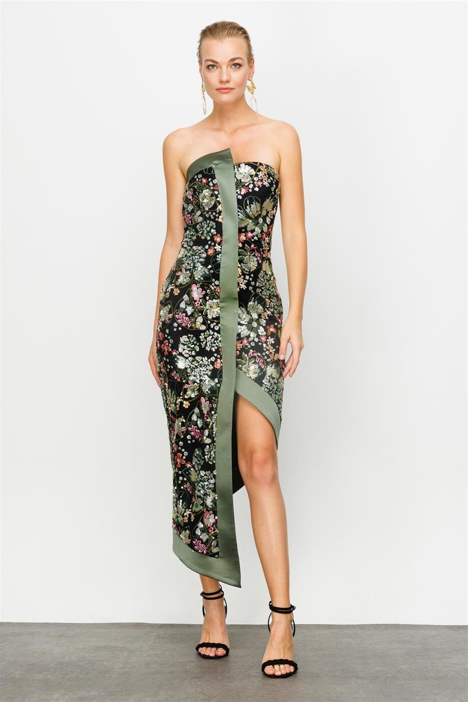 Nefeli Womens Authentic Pattern Strapless Khaki Dress