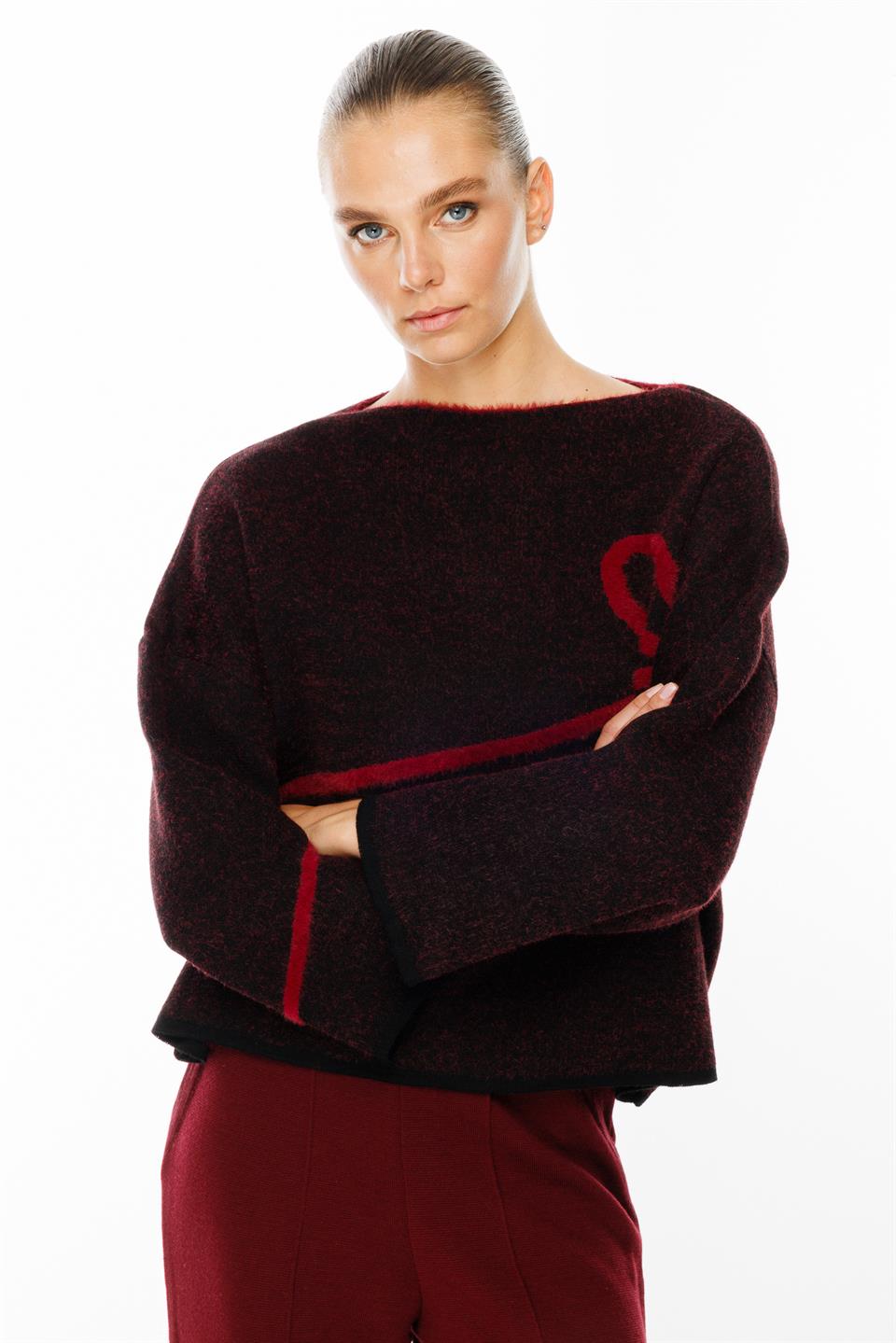 Oversize Fiyonk Detay Triko Kazak BORDO