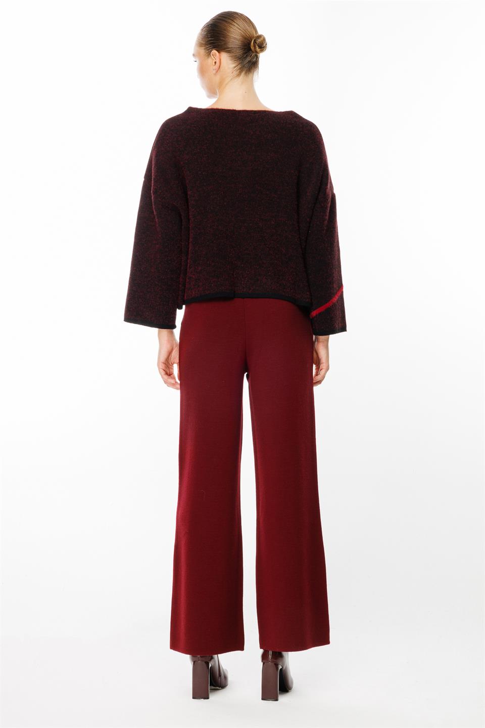 Oversize Fiyonk Detay Triko Kazak BORDO