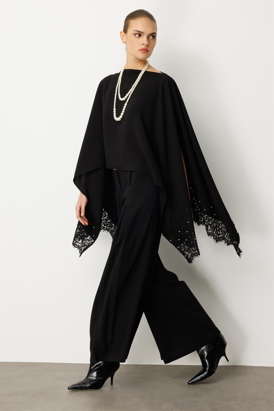 Palazzo Dökümlü Pantolon SİYAH