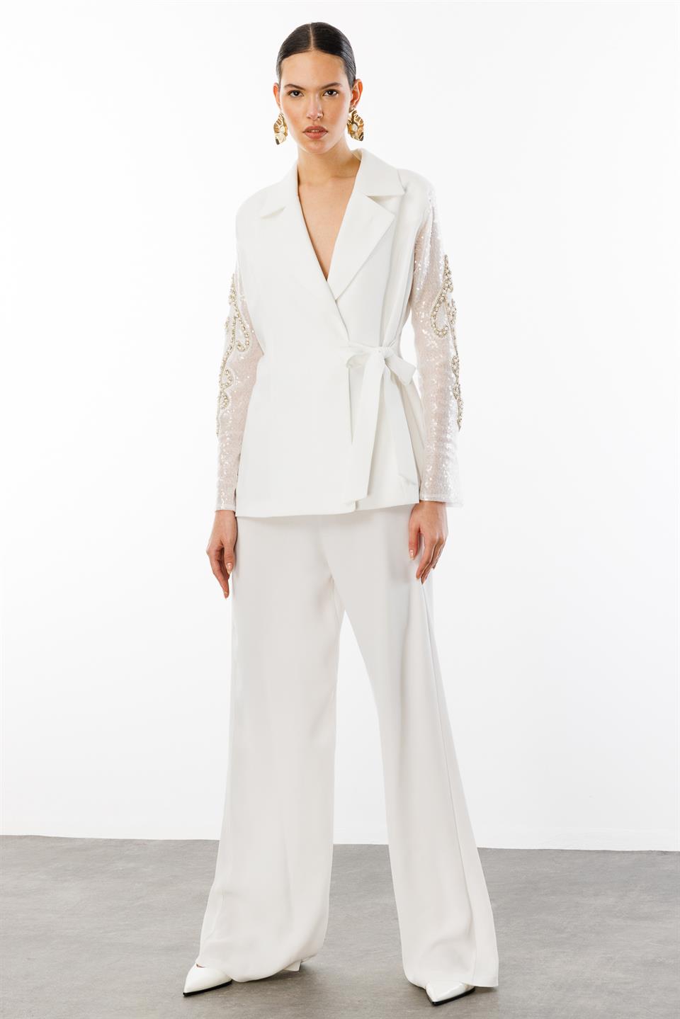 Payet Detay Ceket BEYAZ