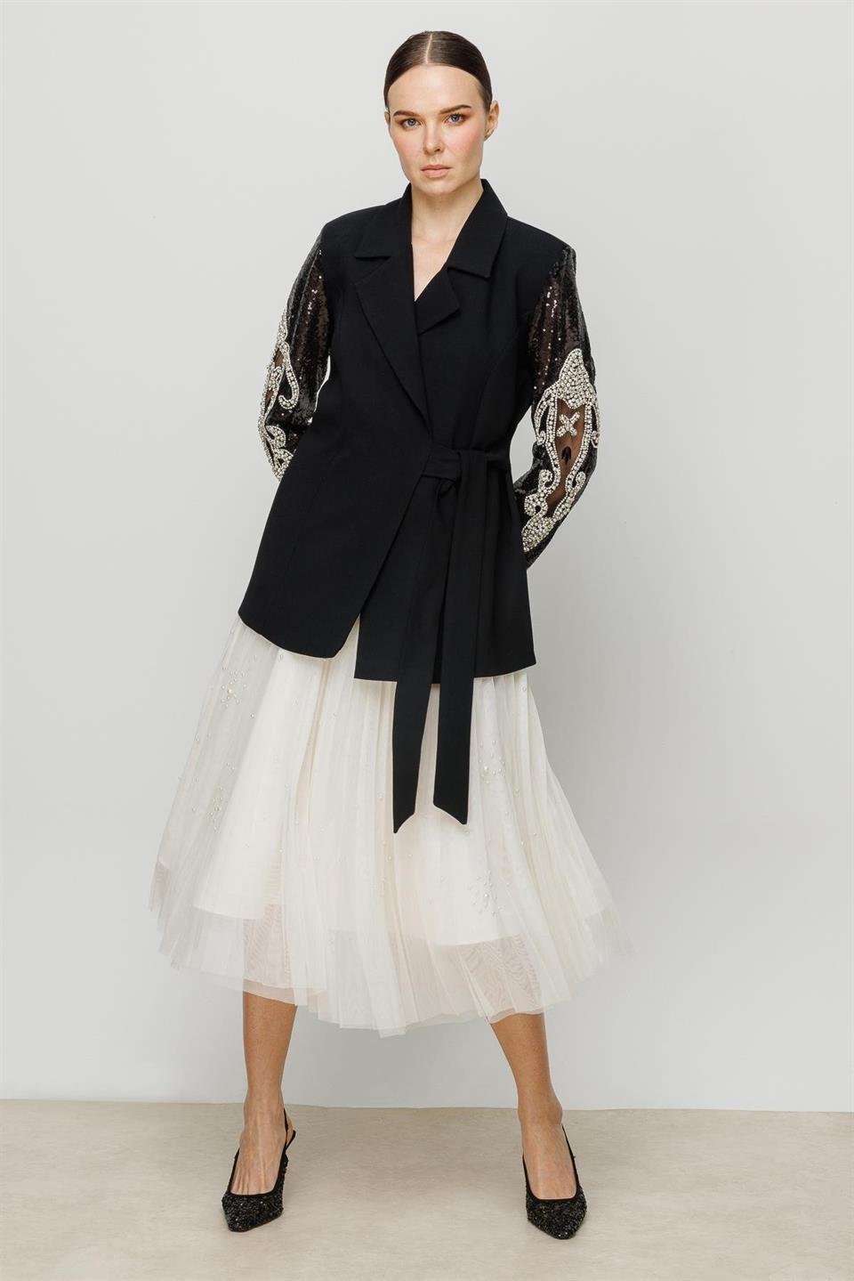 Payet Detay Ceket SİYAH