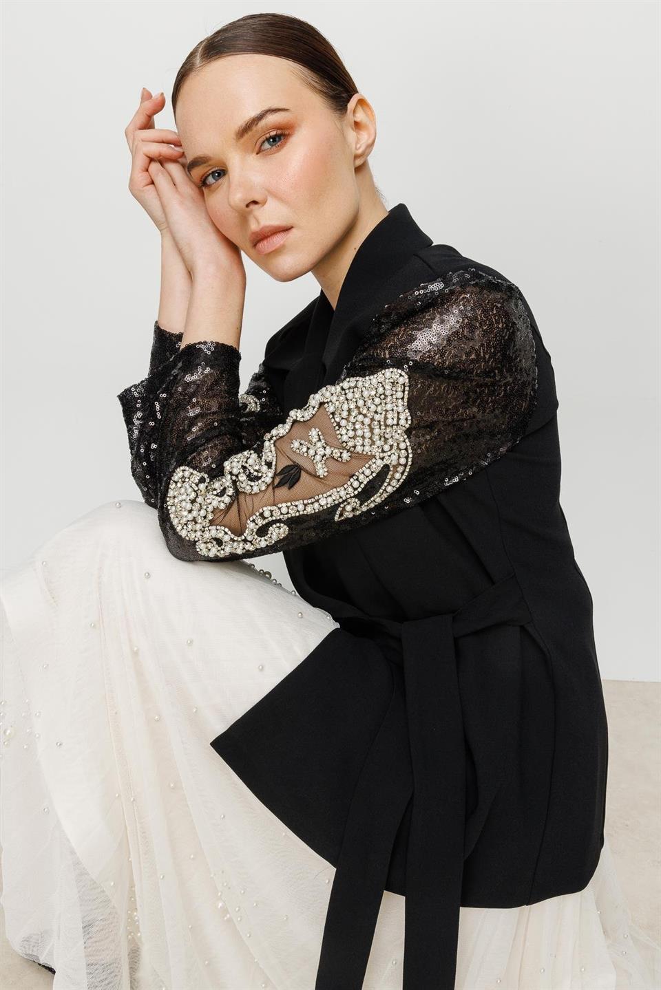 Payet Detay Ceket SİYAH