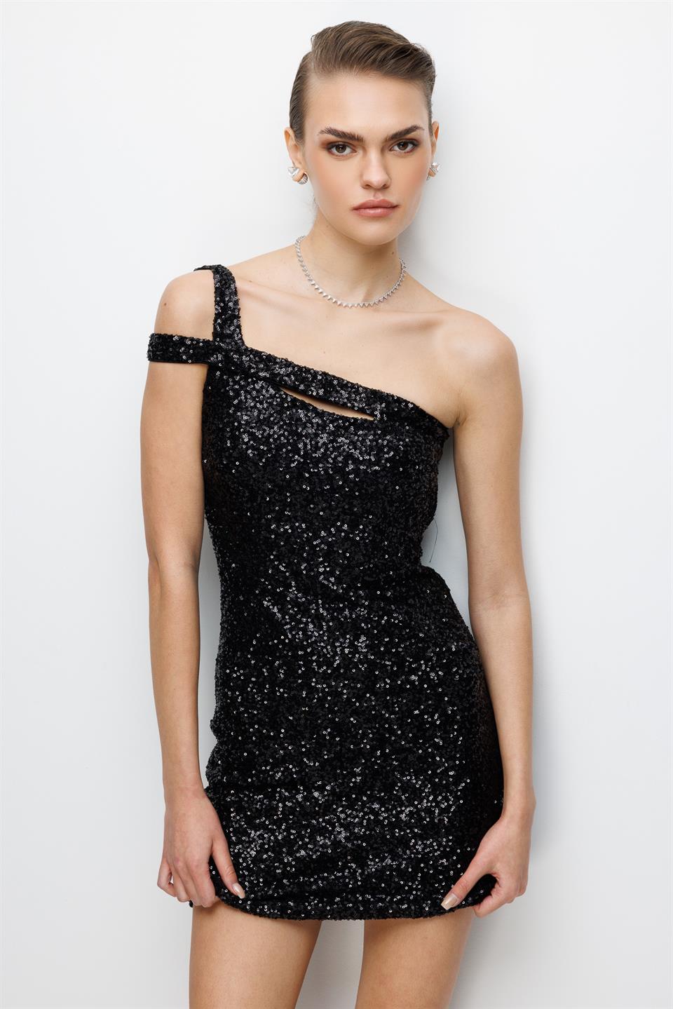 Payet Mini Elbise SİYAH