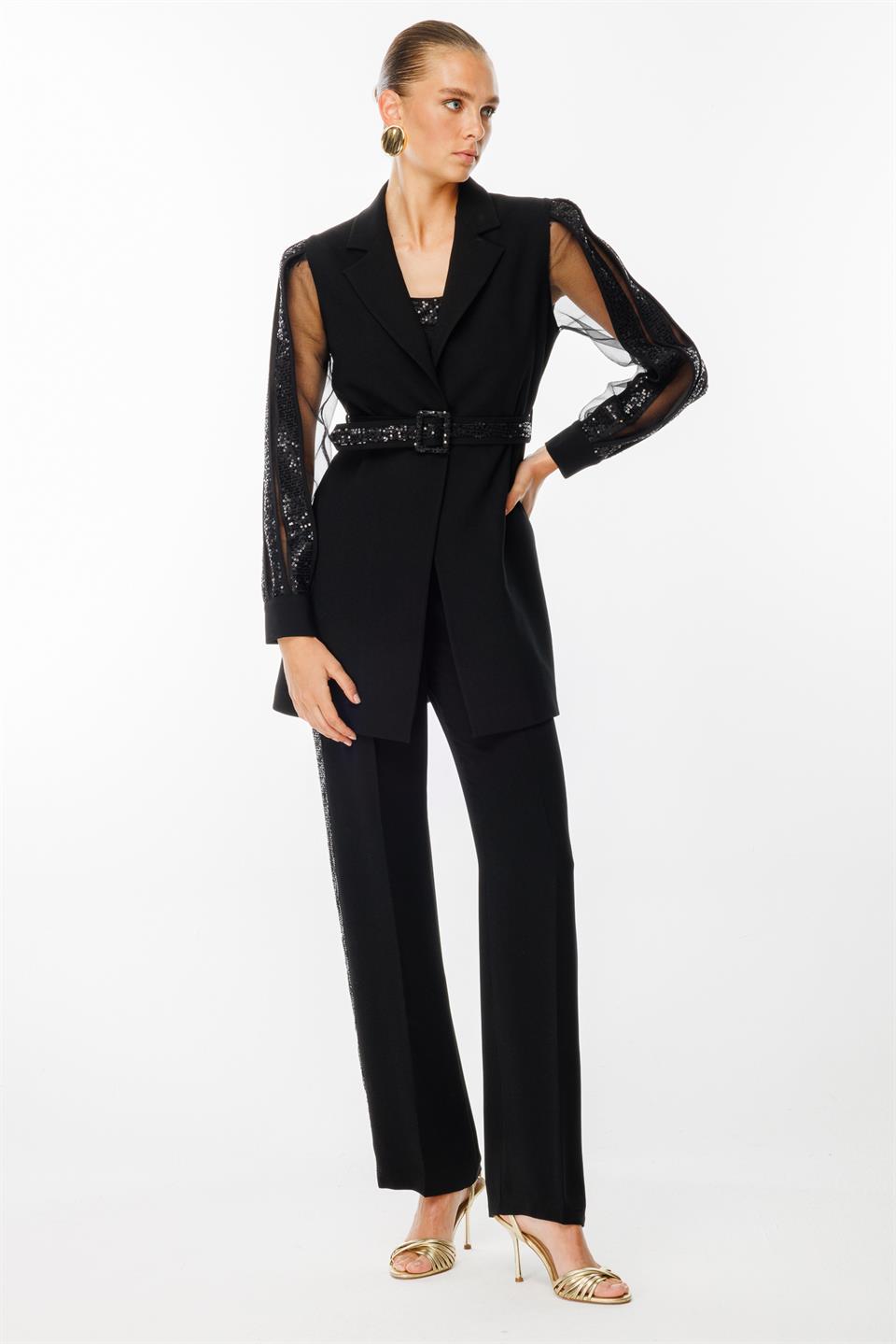 Payet Şeritli 3lü Takım SİYAH