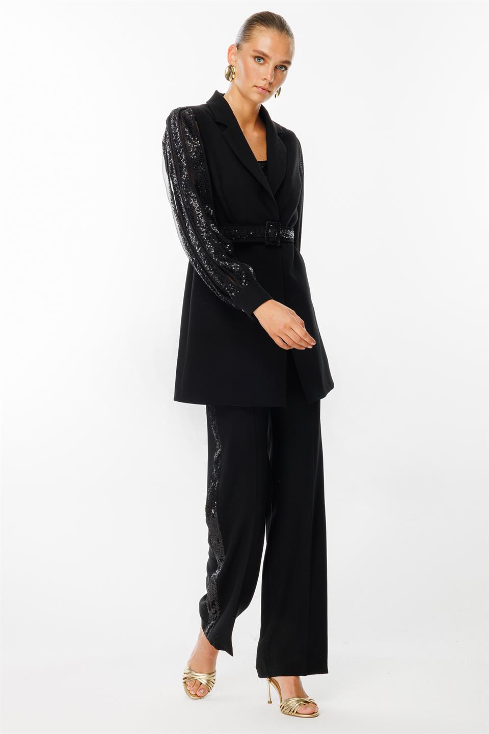 Payet Şeritli 3lü Takım SİYAH