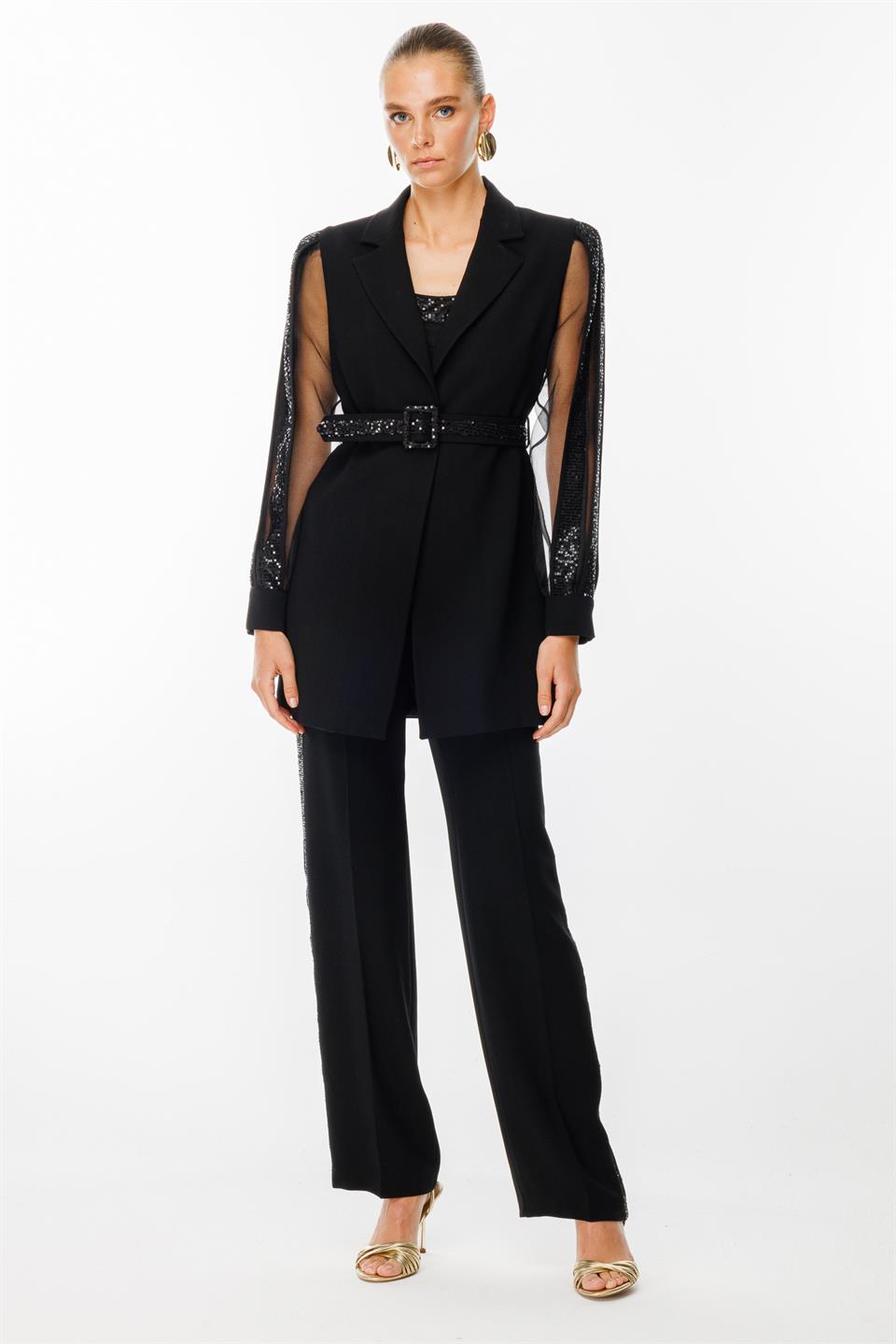 Payet Şeritli 3lü Takım SİYAH