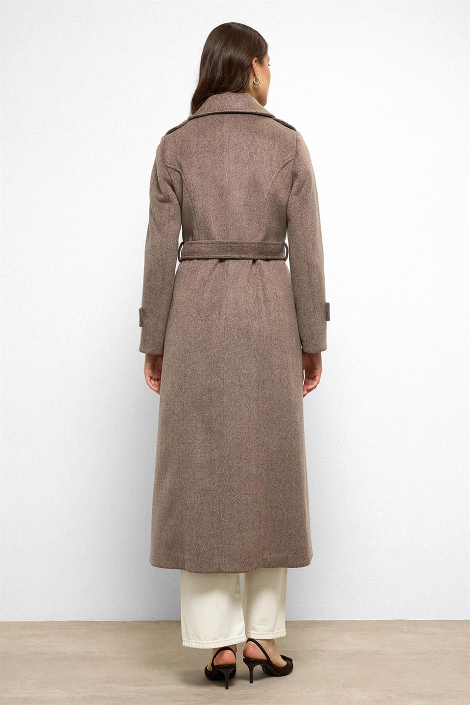 Double-Breasted Long Coat with Cape Detail LATTE