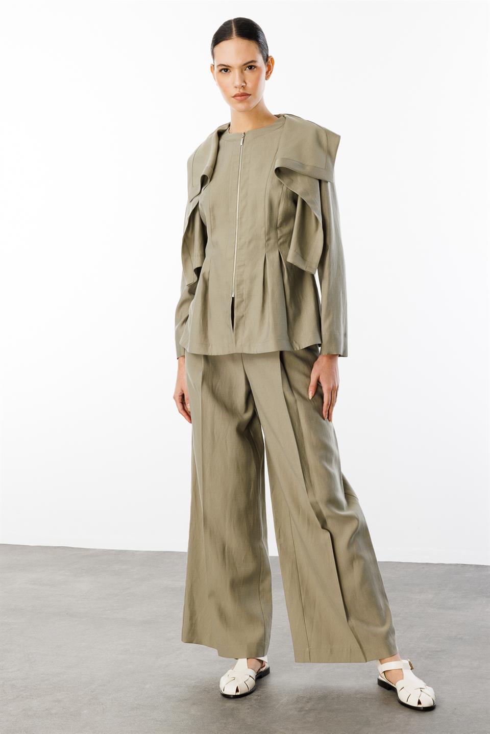 Pelerin Yaka Fermuarlı 2li Takım HAKİ