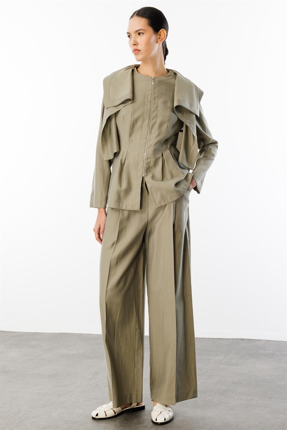 Pelerin Yaka Fermuarlı 2li Takım HAKİ