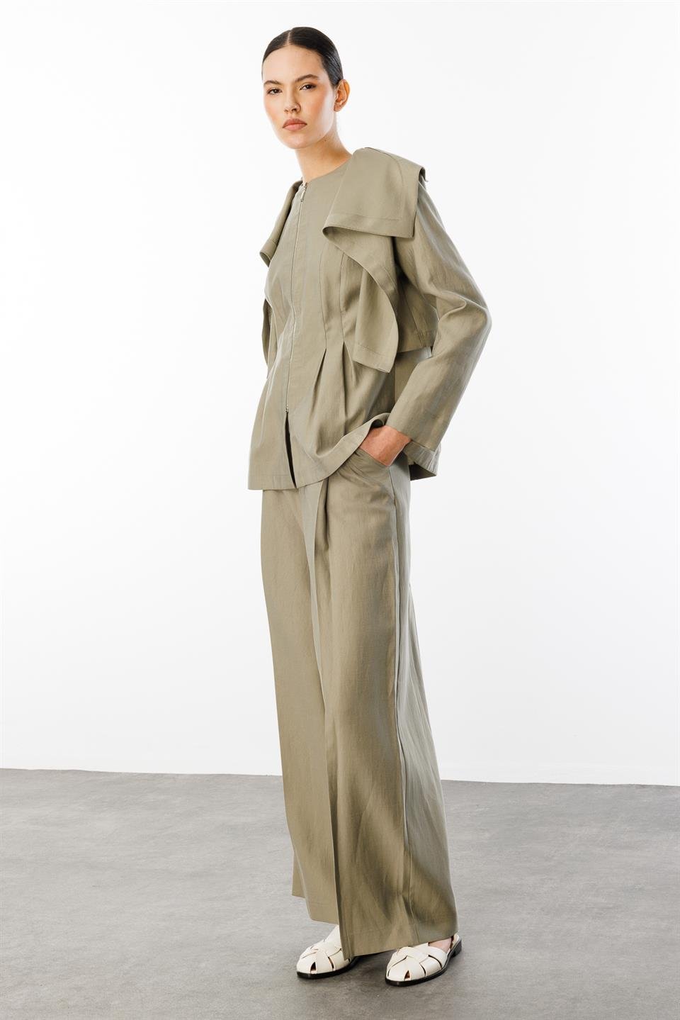 Pelerin Yaka Fermuarlı 2li Takım HAKİ