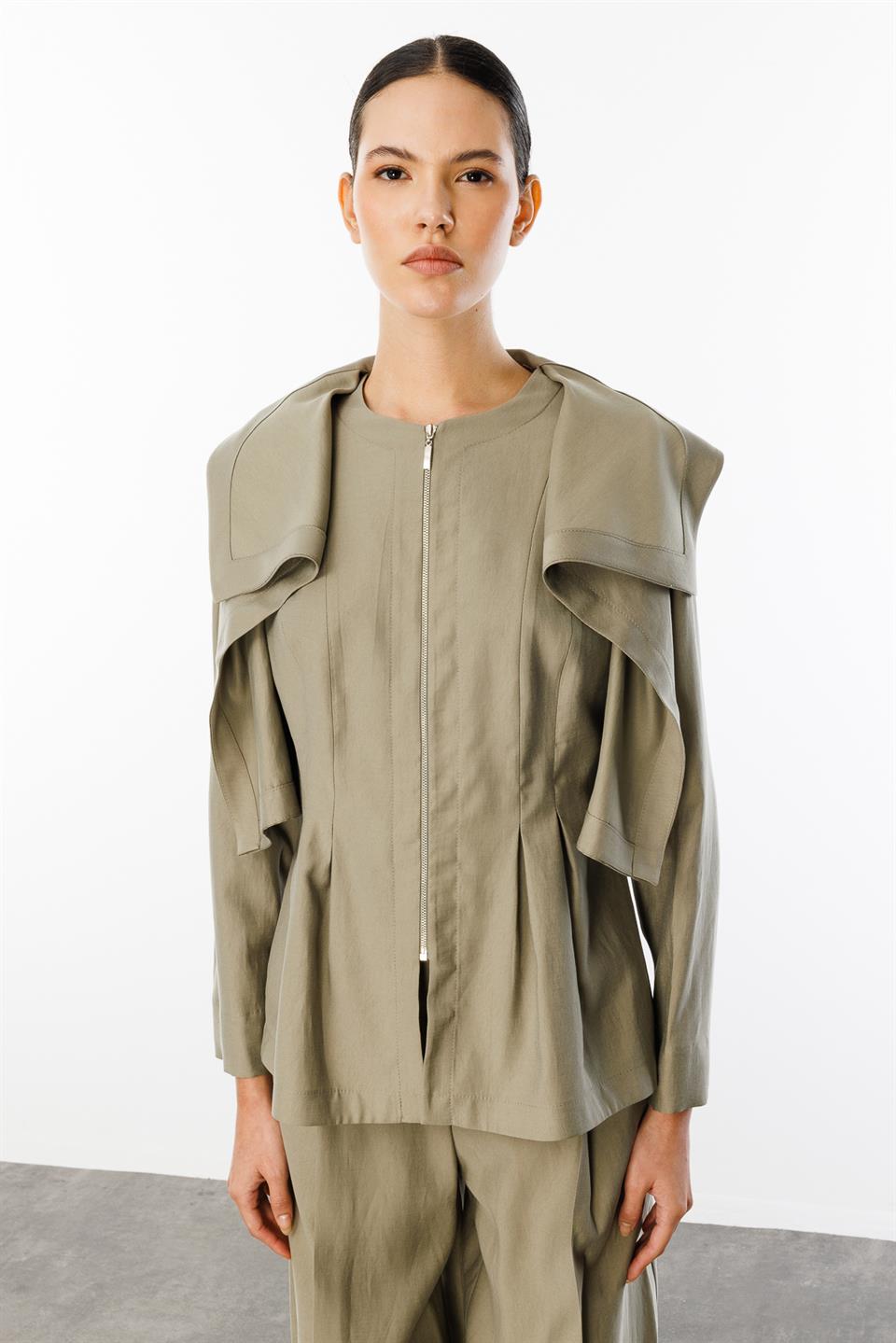 Pelerin Yaka Fermuarlı 2li Takım HAKİ