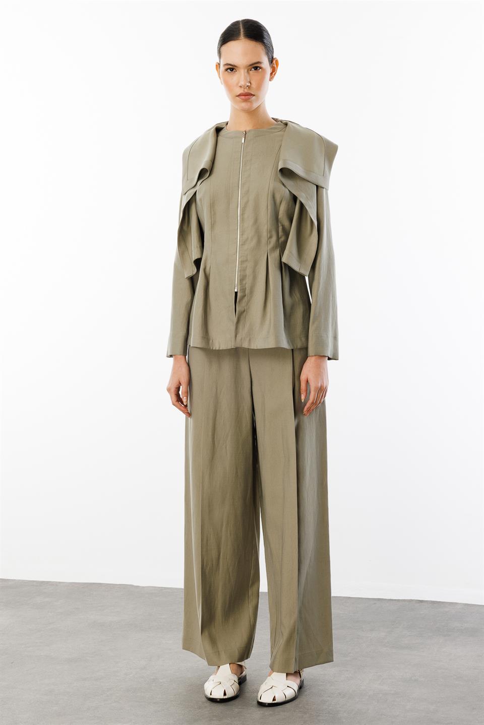 Pelerin Yaka Fermuarlı 2li Takım HAKİ