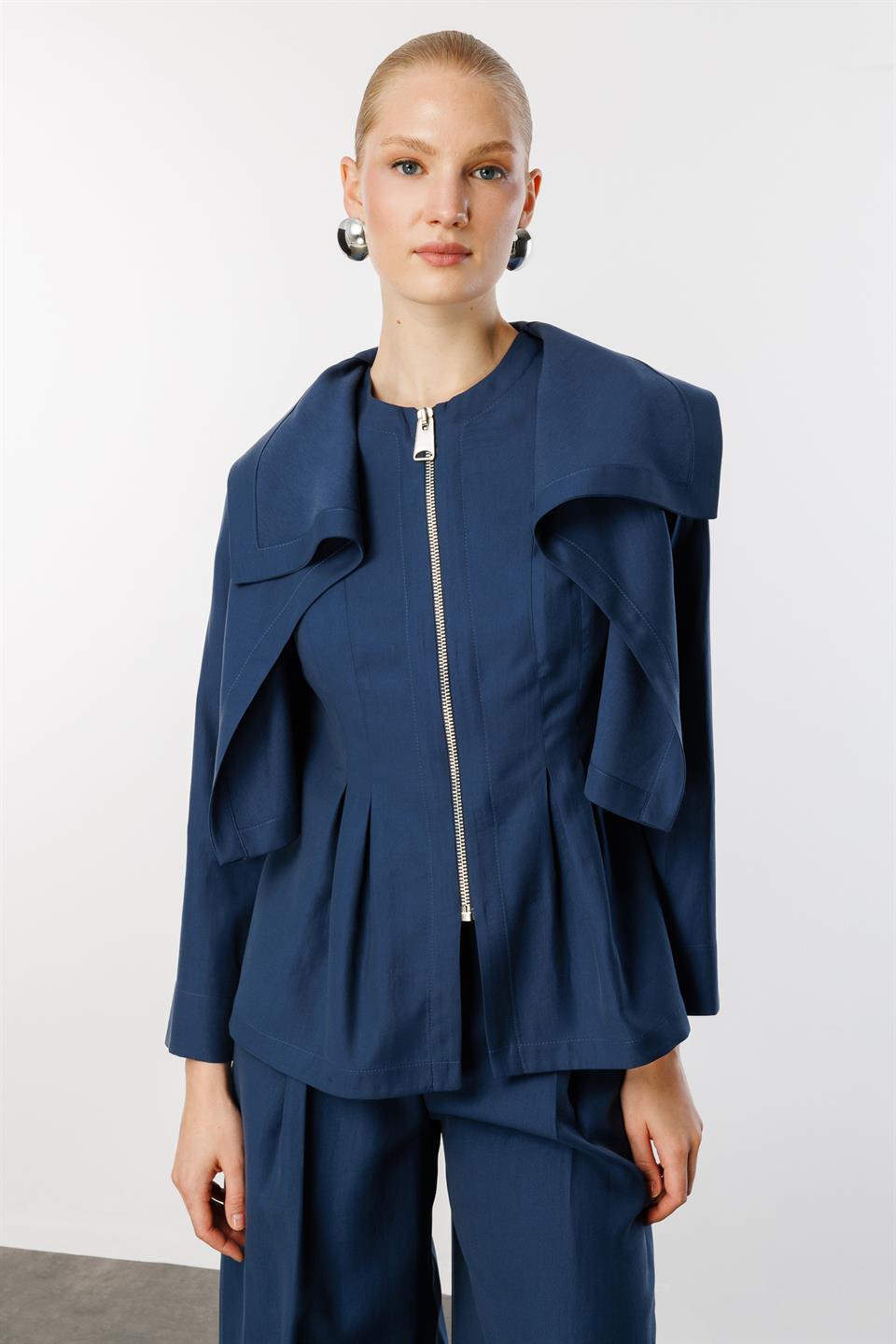 Pelerin Yaka Fermuarlı 2li Takım LACİVERT