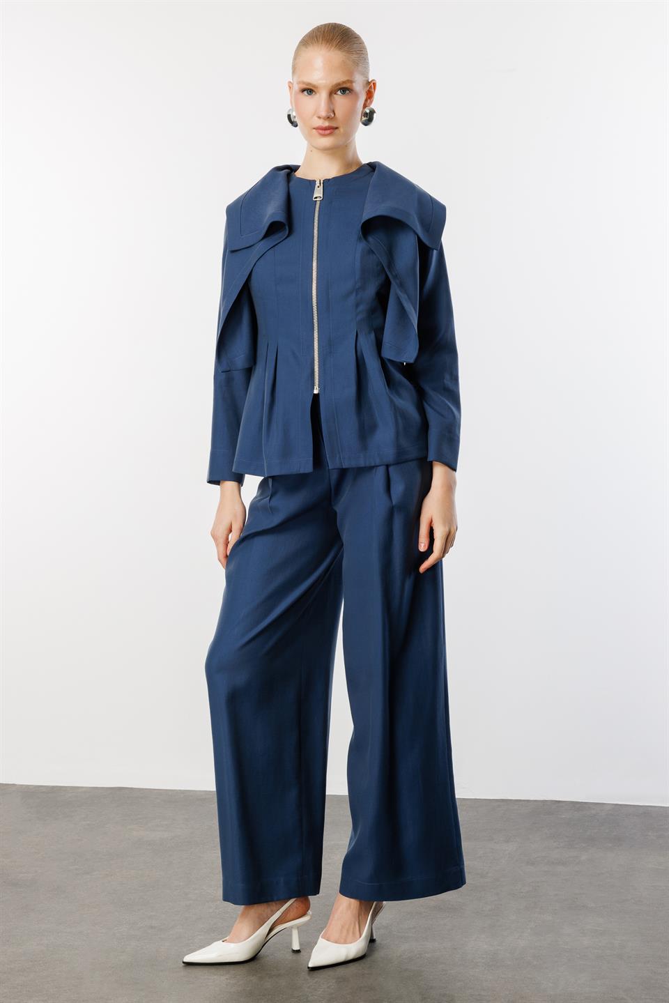 Pelerin Yaka Fermuarlı 2li Takım LACİVERT