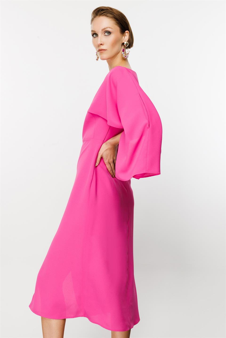 Nefeli Cape Collar Slit Candy Pink Dress
