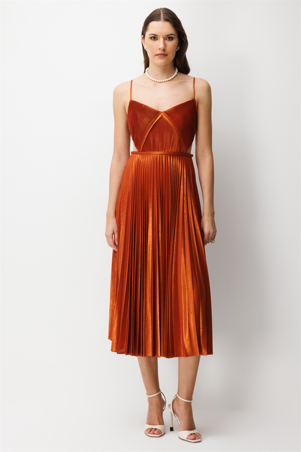 Pilise Etekli A Kesim Askılı Elbise BAKIR