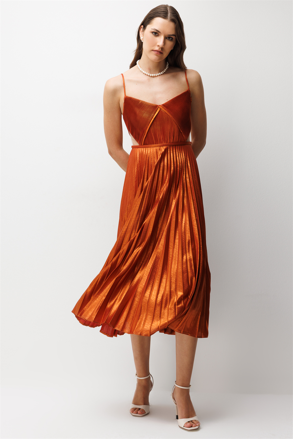 Pilise Etekli A Kesim Askılı Elbise BAKIR