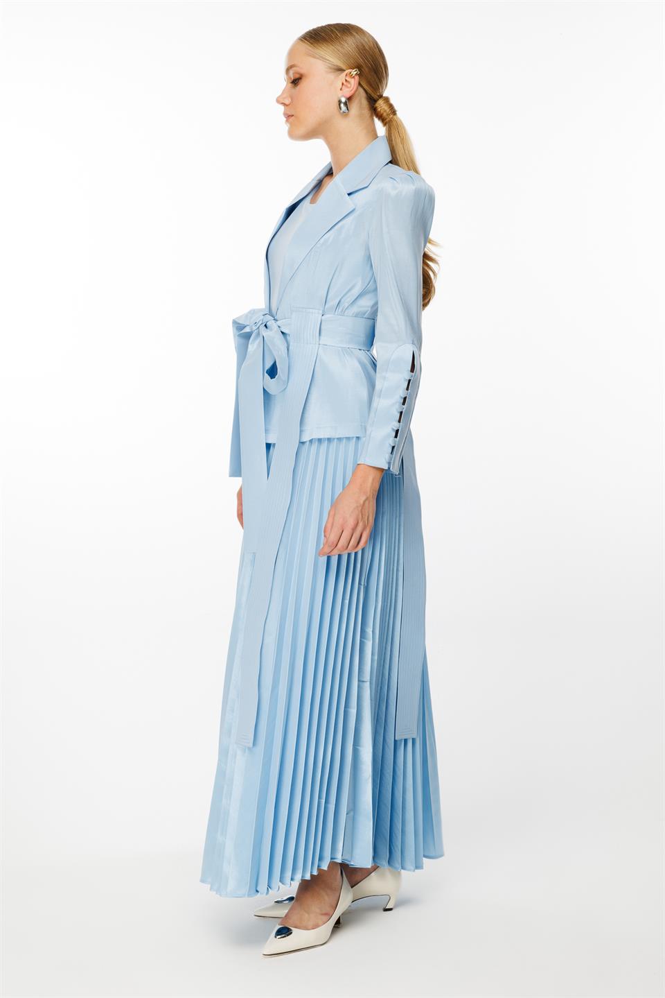 Pilise Etekli Elbise & Ceket İkili Takım MAVİ