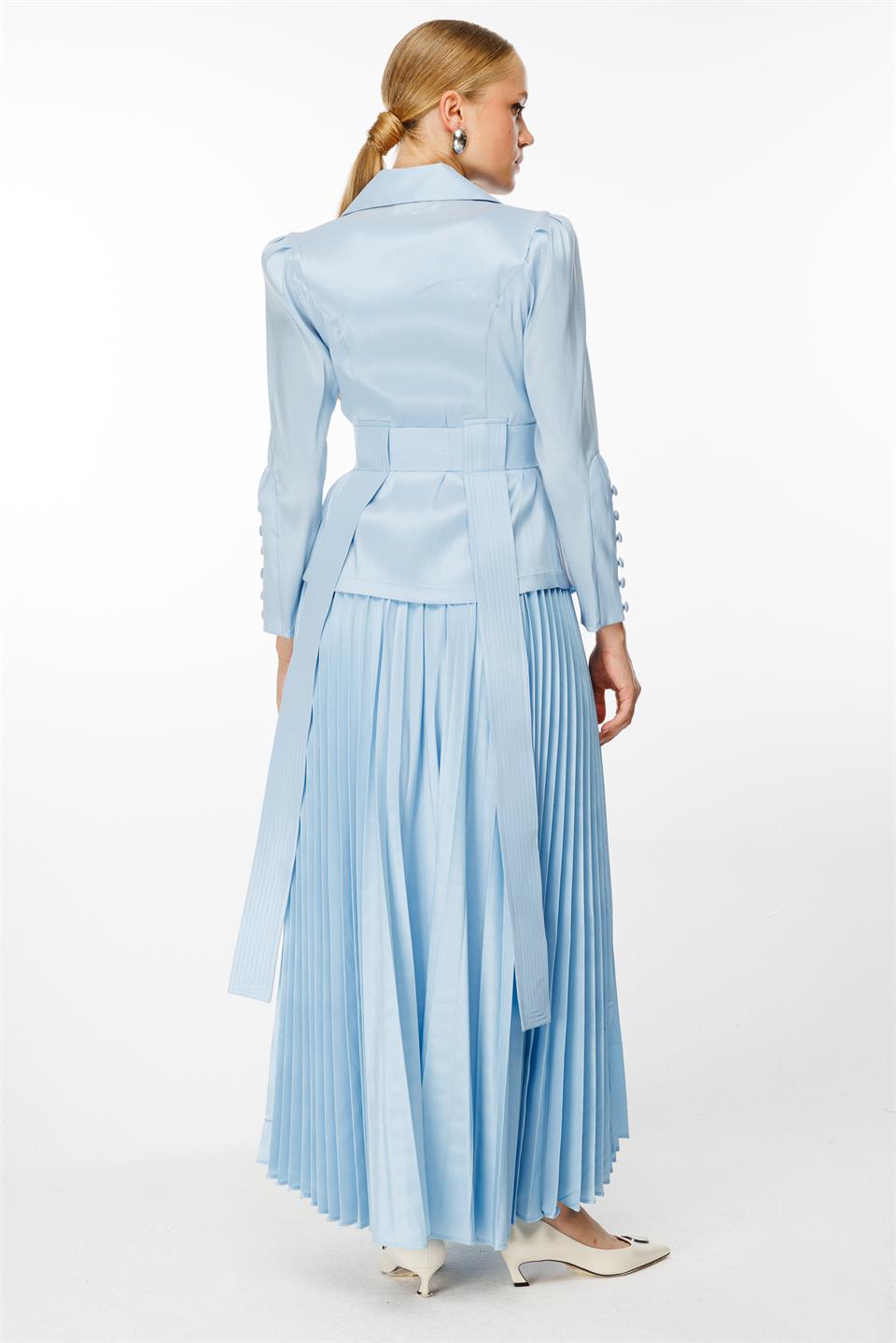 Pilise Etekli Elbise & Ceket İkili Takım MAVİ