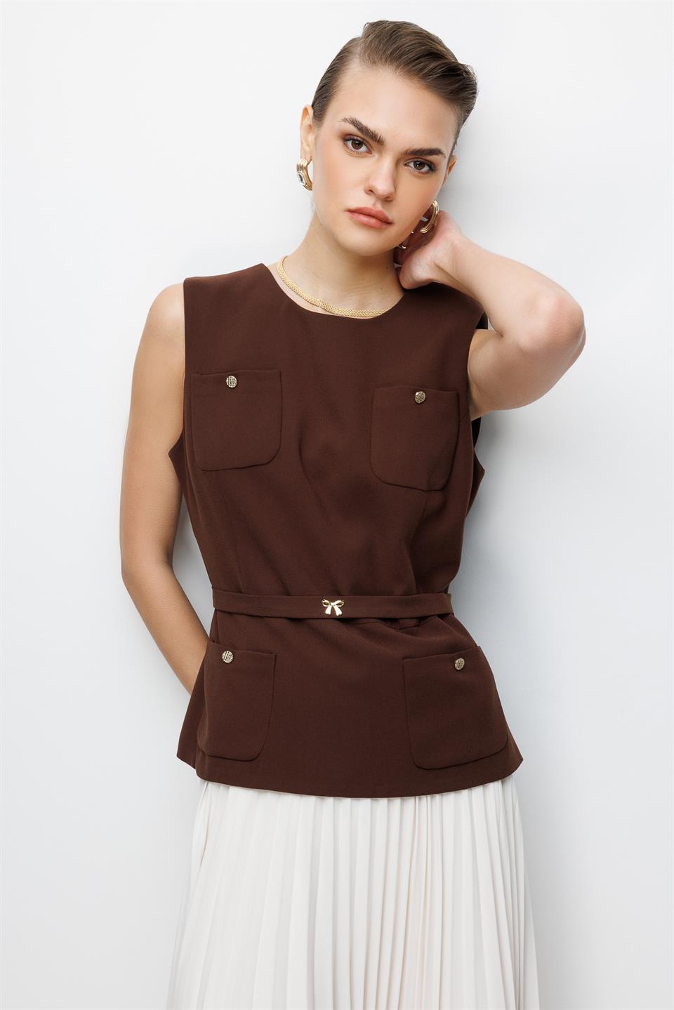 Pilise Etekli Krep Elbise KAHVE