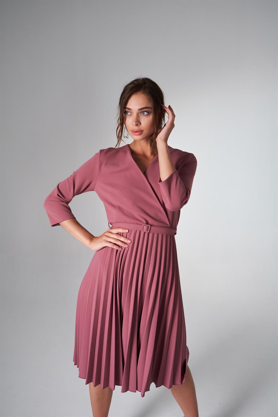 Nefeli Womens Pleated Double Breasted Dress Powder