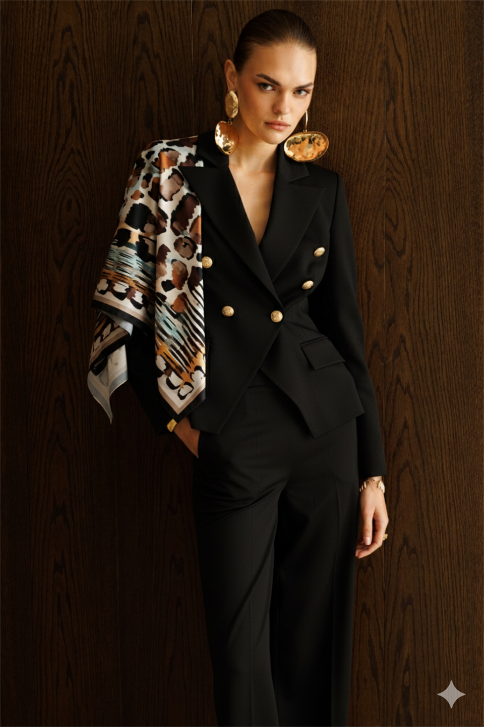 Şal Detaylı Örme Kruvaze Ceket SİYAH