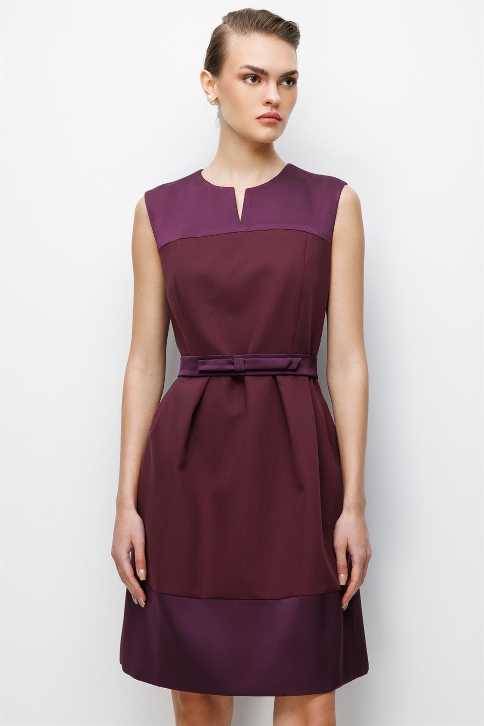 Saten Fiyonklu Düşes Elbise MÜRDÜM