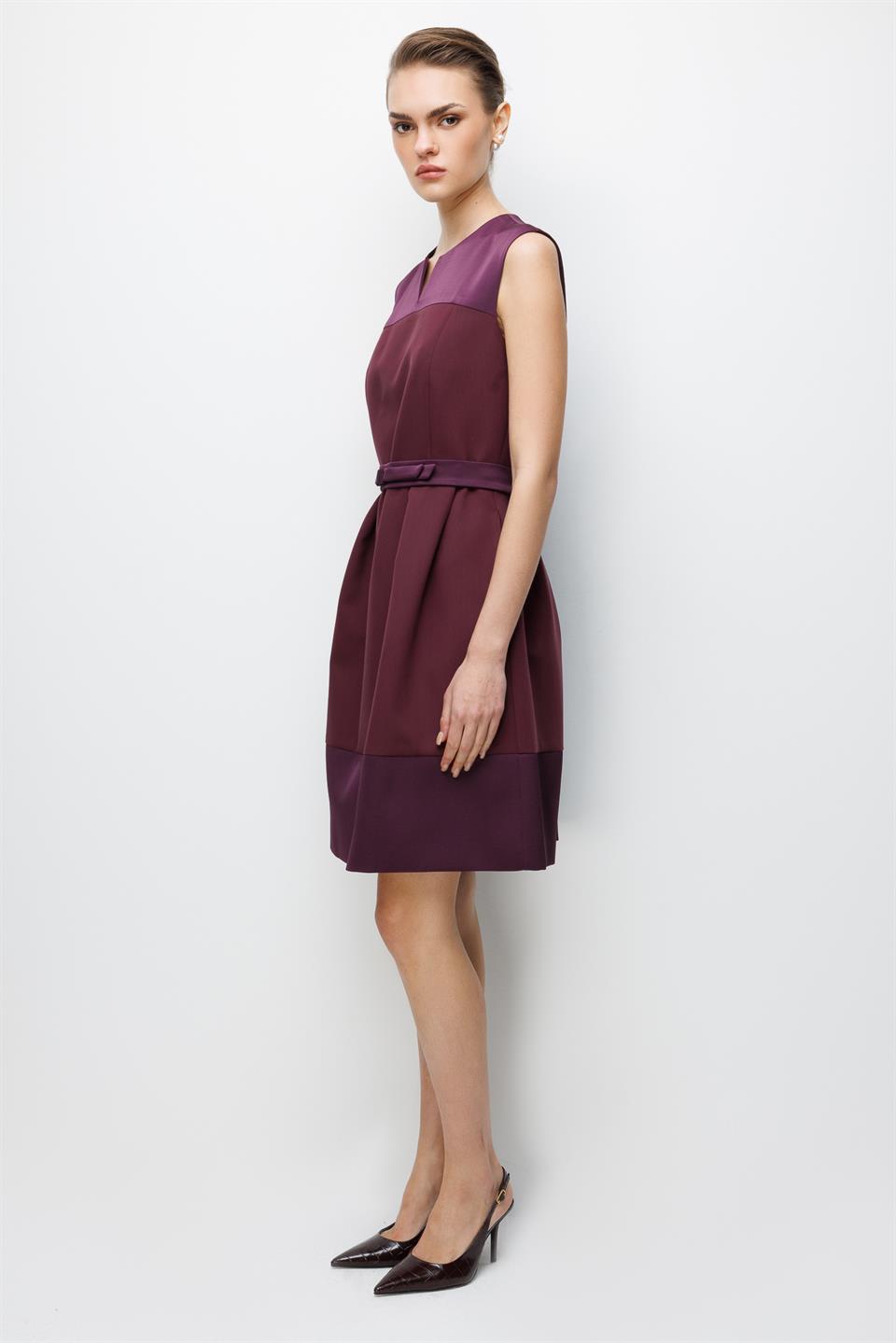 Saten Fiyonklu Düşes Elbise MÜRDÜM