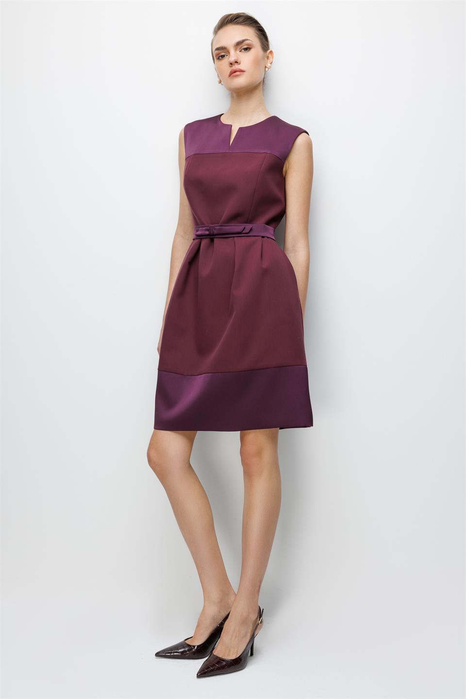 Saten Fiyonklu Düşes Elbise MÜRDÜM