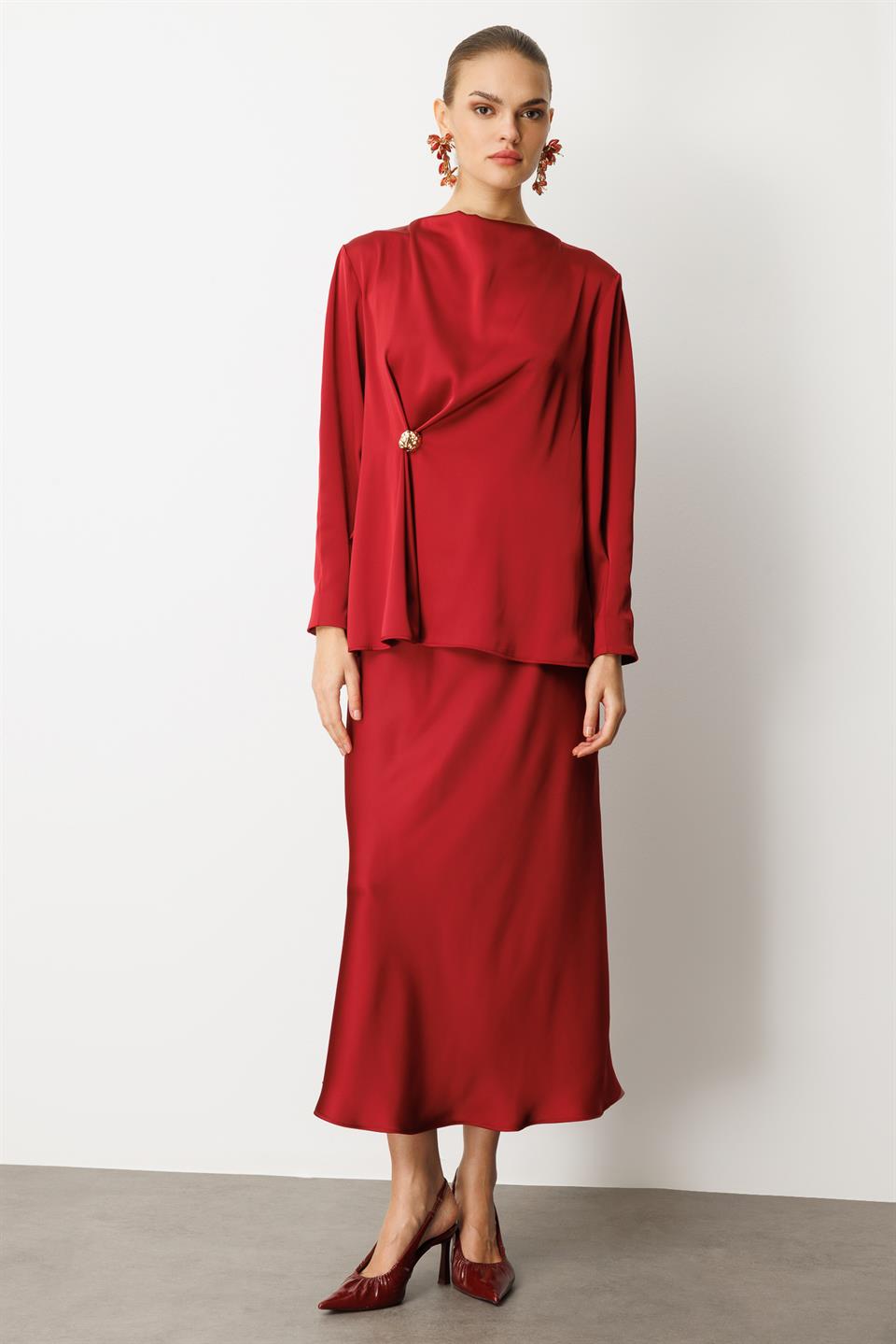 Saten Verev Etek BORDO