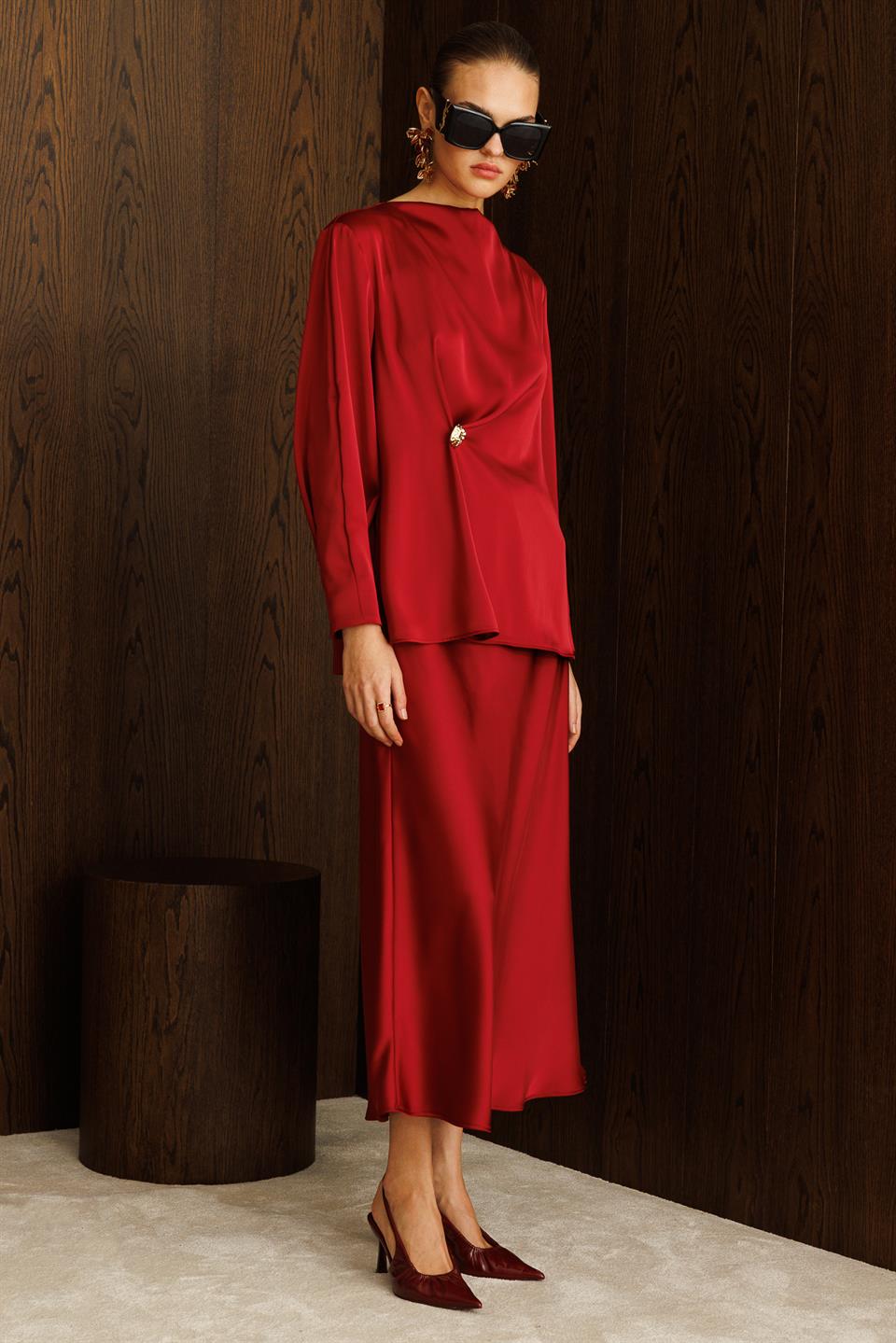 Saten Verev Etek BORDO