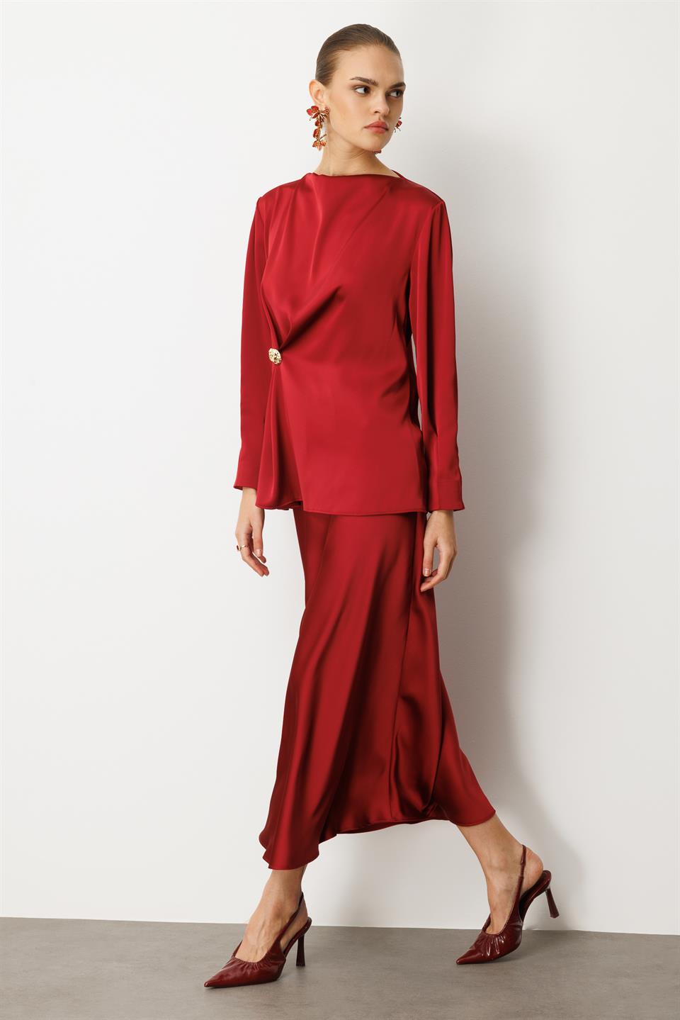 Saten Verev Etek BORDO